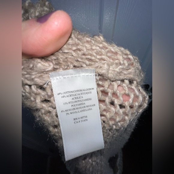 Bcbg MaxAzria Womens Small Tan Wool Mohair Open Knit Crochet Tunic Sweater Top S - Picture 7 of 12